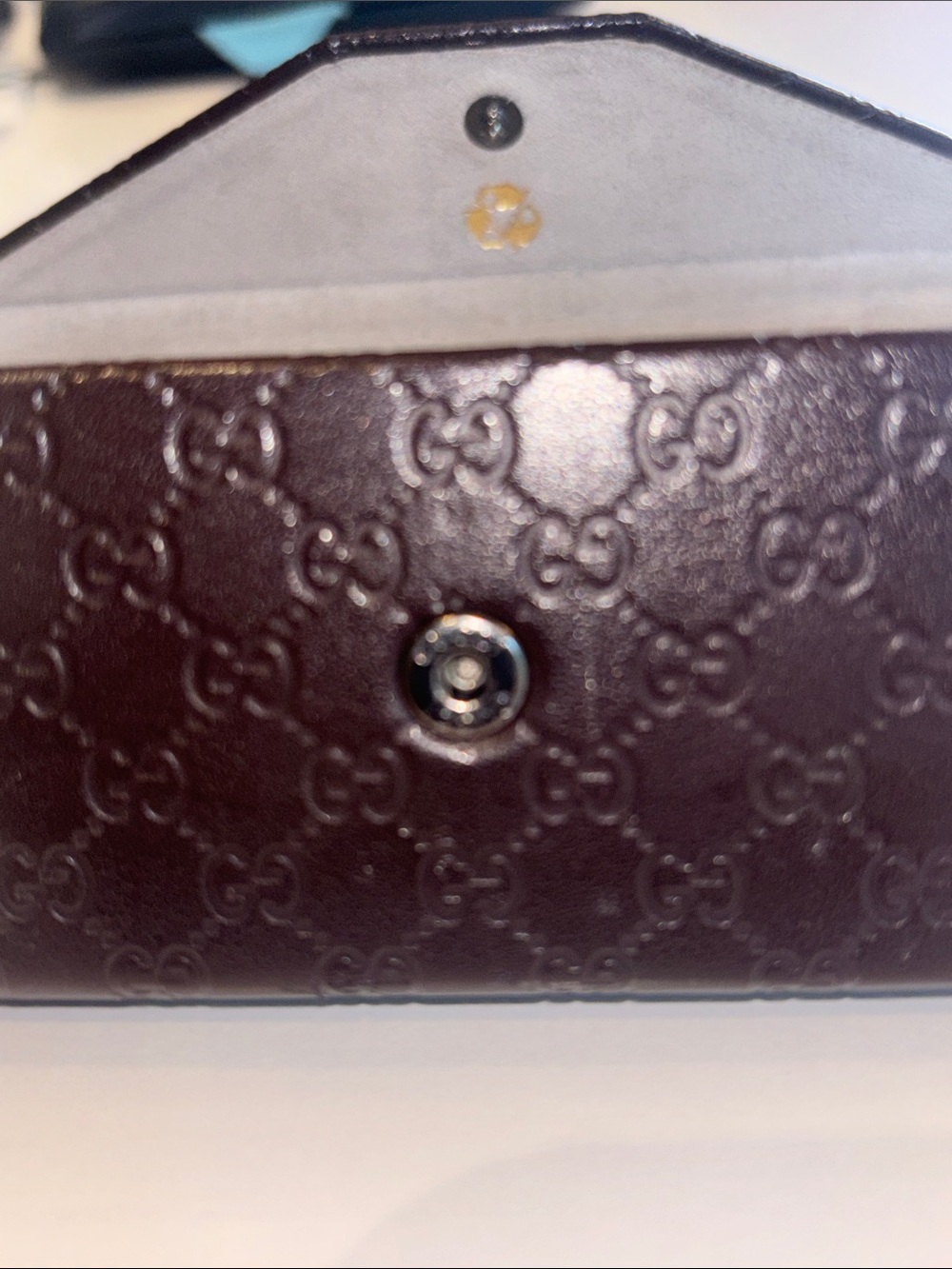 Gucci Embossed Monogram Leather Trifold Glasses case Dark Brown - Picture 3 of 4
